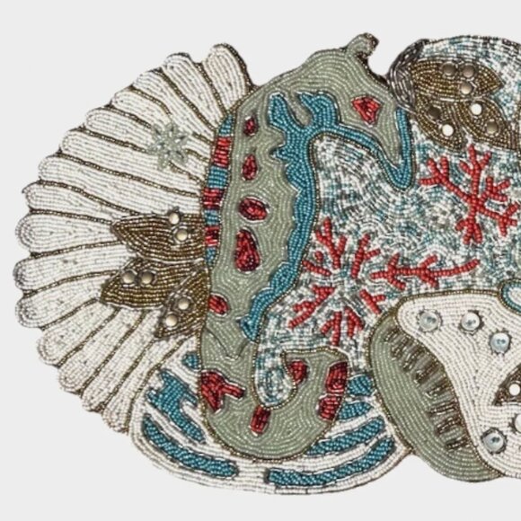 Beaded Starfish Seashell Shells Starfish Coral Reef Table Runner Ocean Beach 36" - Picture 10 of 10